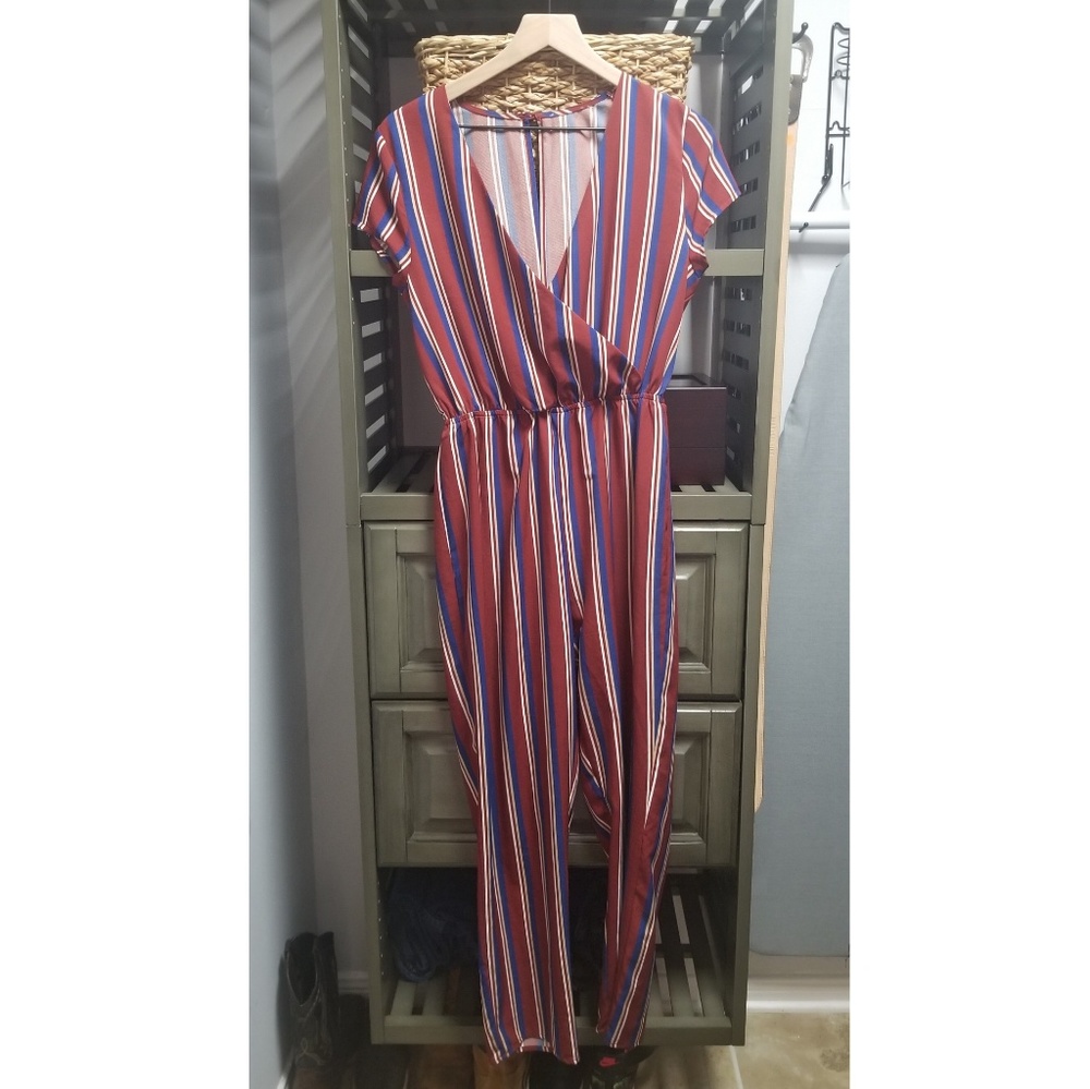 red striped cropped jumpsuit